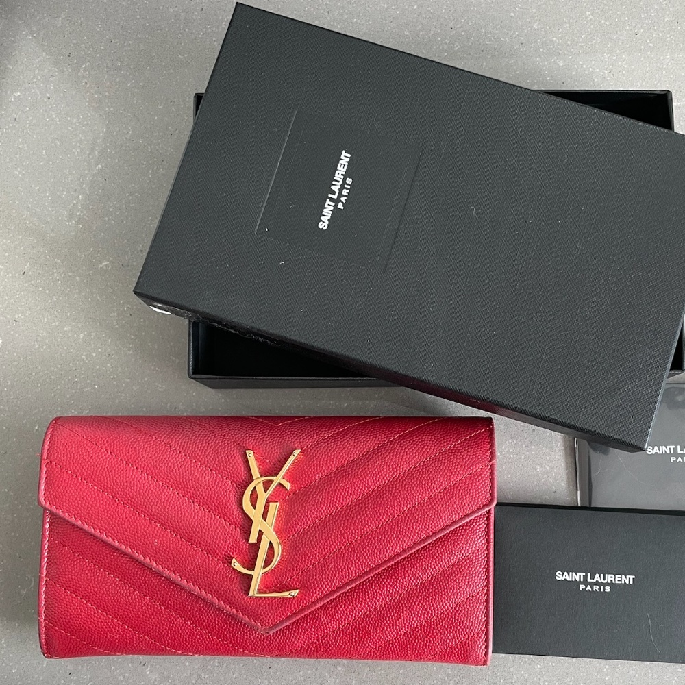 Saint Laurent Red Monogram Large Flap Wallet